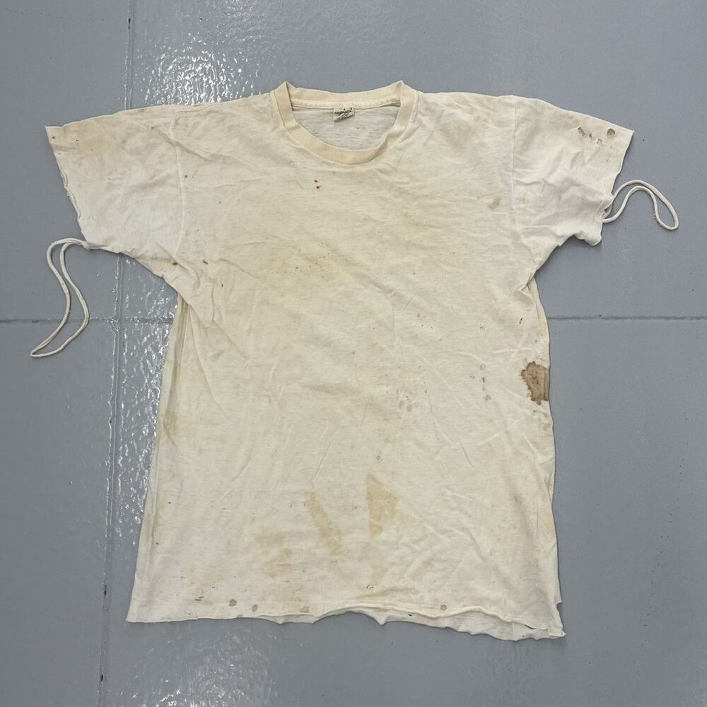 Vintage 60s Mayo Spruce White Distressed Cotton Blank Shirt